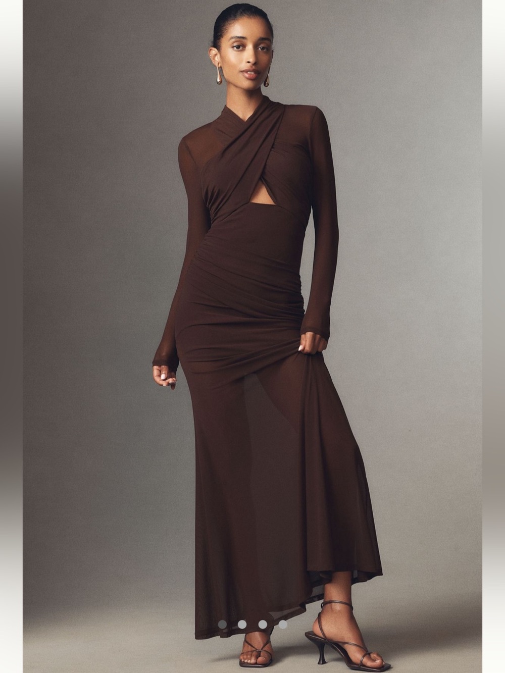 Anthropologie Bardot Veria Chocolate Brown Long Sleeve Cutout Maxi Dress